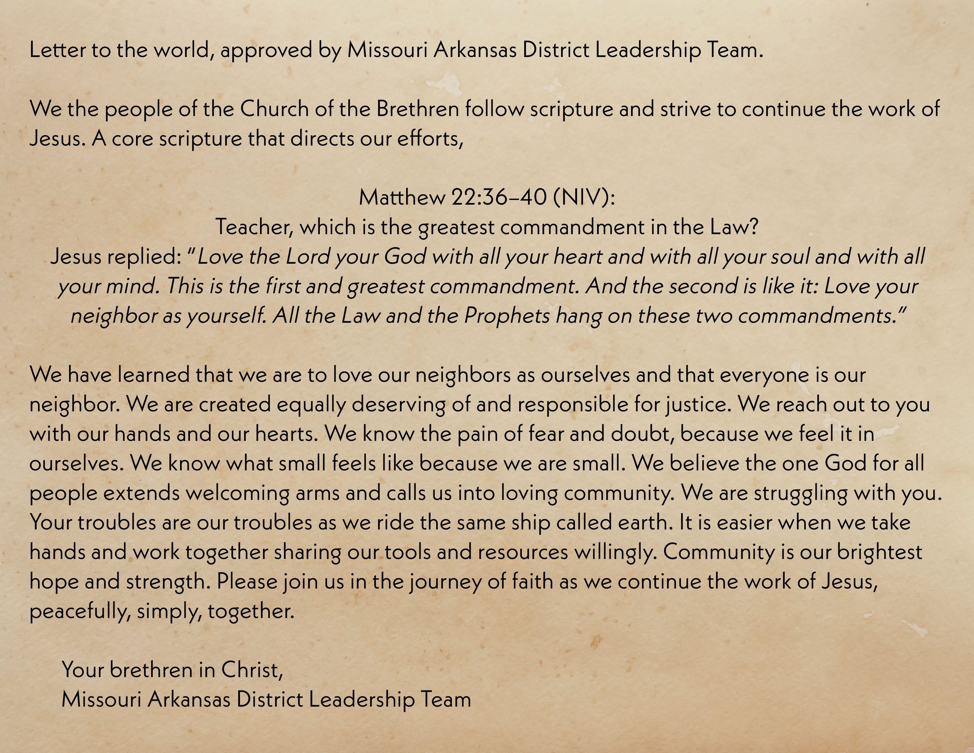 Missouri / Arkansas District – Continuing the Work of Jesus Peacefully ...